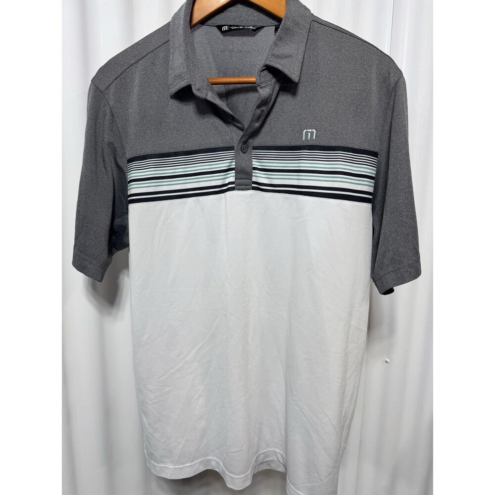 Travis Mathew Polo Shirt Men's Sz M Gray/White Colorblock Golf Pickleball Sport